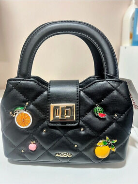 ALDO Black Quilted Fruit-Embellished Shoulder Bag